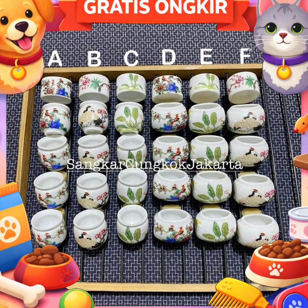 Cepuk Keramik Kecil Pleci Kolibri Finch Ori Cungkok Set5Pcs