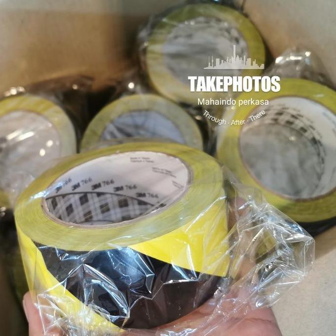 Lakban lantai 3M 766 yellow/black - Floor marking tape police line ori SAMD