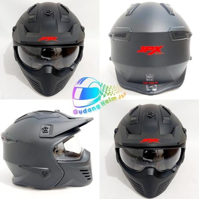 VIRALL HELM FULLFACE JPX MX 726 R POLOS BLACK DOFF/RED VISOR CLEAR //