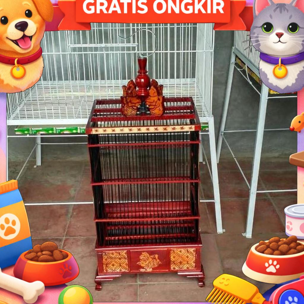 Kandang Burung Ukiran Semar Kayu Jati Utk Burung Pleci Ciblek Dll