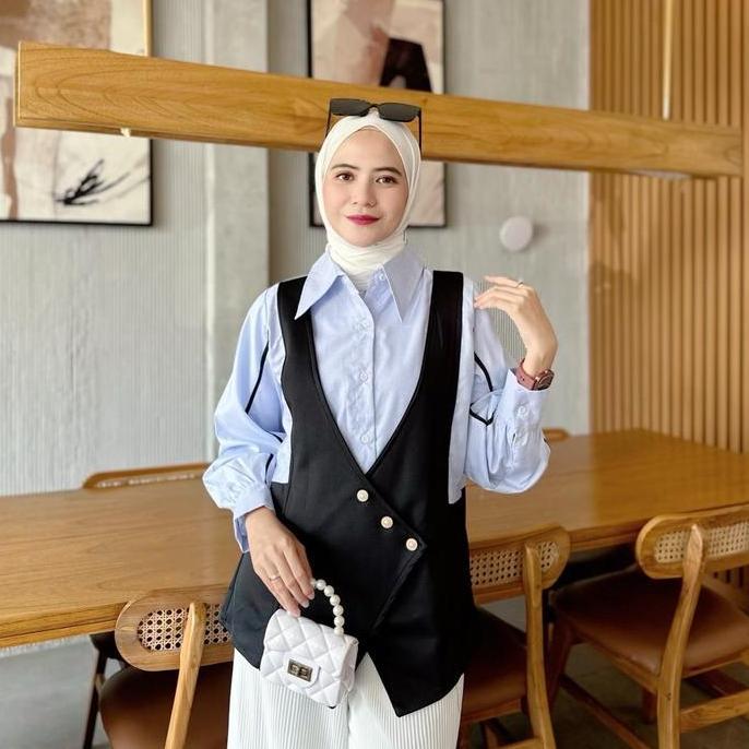Busananew- Navy Cloth - Rebecca Blouse | Kemeja Rompi Wanita Busui Muslim Kekinian Mewah Fashion Hij