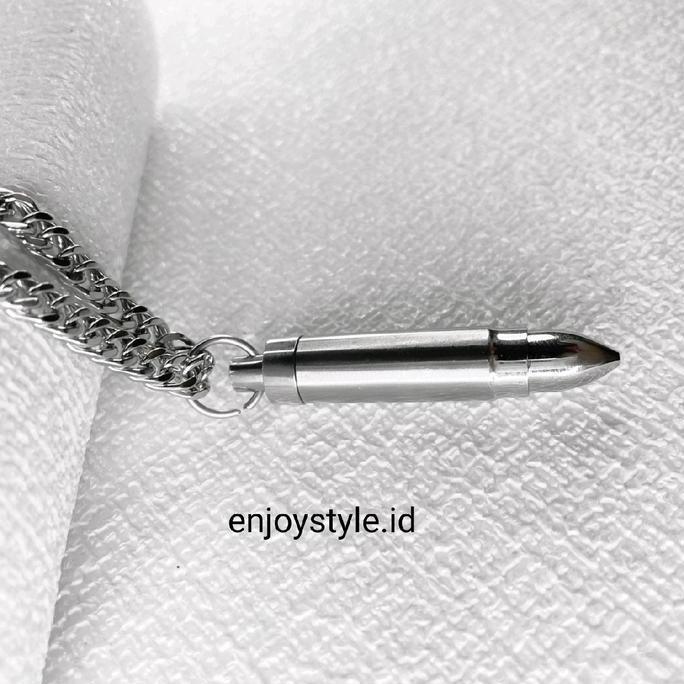 Cod,Bisa- Kalung Titanium Model Rantai Leontin Peluru Jewellery Aksesoris Pria Tali