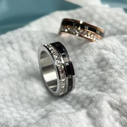 Cod,Bisa- Auravibe-Cincin Angka Romawi Putar Bertatahkan Berlian Baja Titanium Untuk Pria Dan Wanita