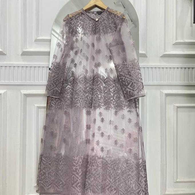 GRATIS ONGKIR Gaia Outer Brokat Tile Panjang wanita Cardigan kondangan Muslim Kardigan Fit Putih Hit