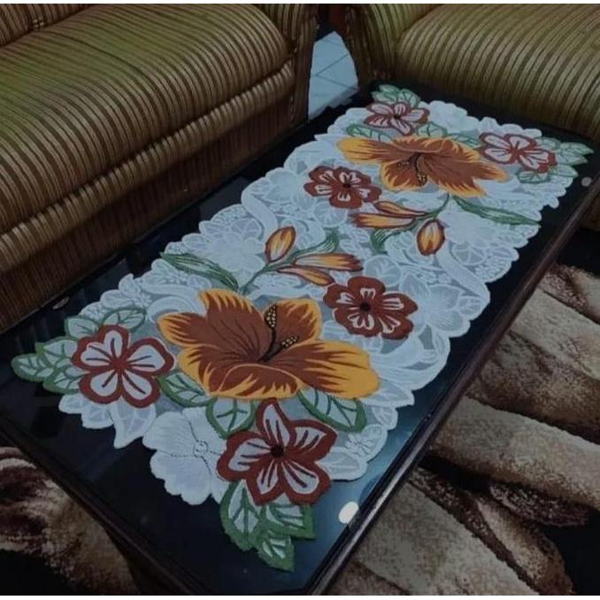 Dekdok- Taplak Meja Ruang Tamu / Taplak Meja Tamu Minimalis / Taplak Motif  Bunga Besar Taplak Meja 