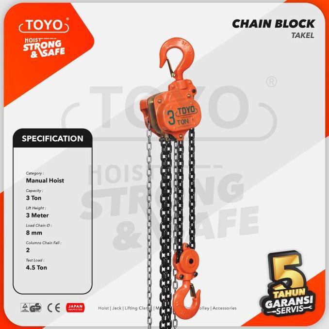 Chain Block / Takel 3 Ton x 3 Meter TOYO (TERBAIK) (TERBARU) (TERMURAH)