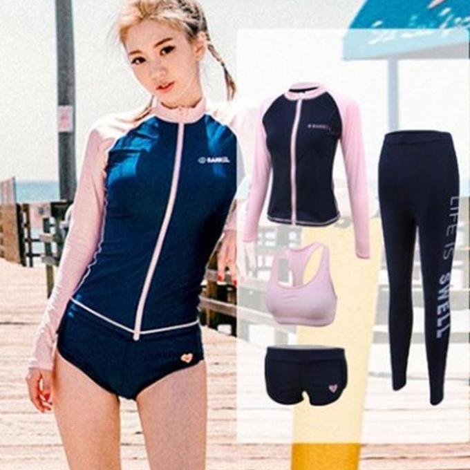 BARREL pink navy bikini set 4 pcs / pink bikini set swimsuit wanita / korean swimwear / baju renang 