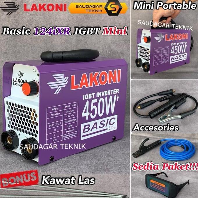 Weldeflow- Mesin Las Mini Lakoni Basic 124Ixr 450 Watt Hemat Listrik Inverter Trafo Las Lakoni 124 I