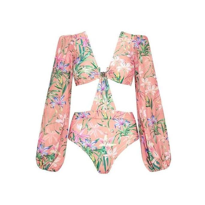 ALOHA pink swimsuit one piece long sleeve + skirt outer woman premium / baju renang wanita lengan pa
