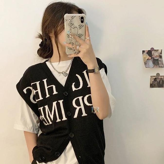 Fwbgy- Lnr Shop Vest Rompi Rajut Oversize Full Kancing Tanpa Lengan Casual Model Wanita Dewasa Knitw