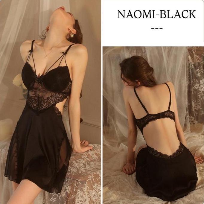Promo Naomi - Sexy Lingerie Dress Bahan Satin - Baju Tidur Seksi Wanita - Baju Dinas Malam Istri - D