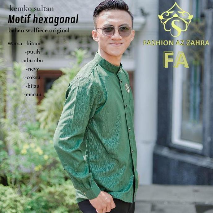 Uwouwo- Kemko Sultan Embos Terbaru 2023 Motif Hexagonal Fa Kerah  Kancing Variasi Koko Pria Nyaman K