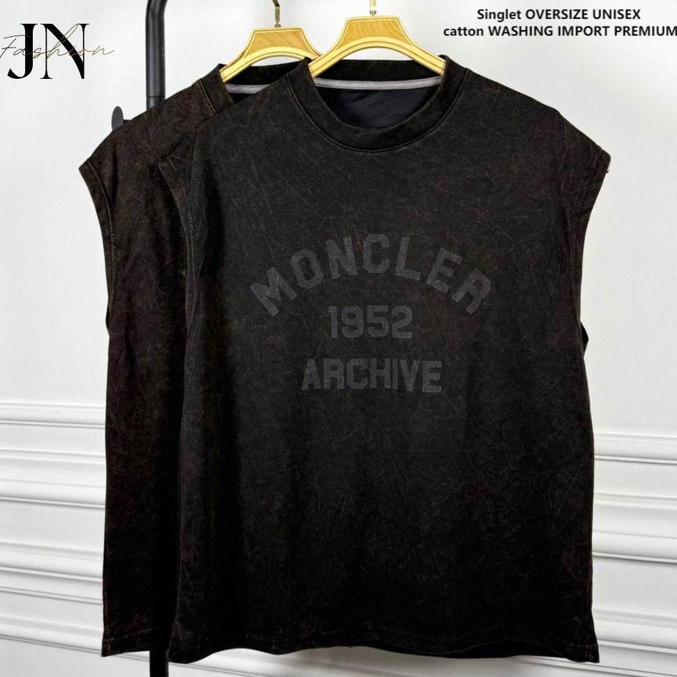 Saless Jn-Fashion | Singlet Ovesize Pria Wanita Moncler-Balen-Gap - Kaos Tanktop Hitam Washing Overs