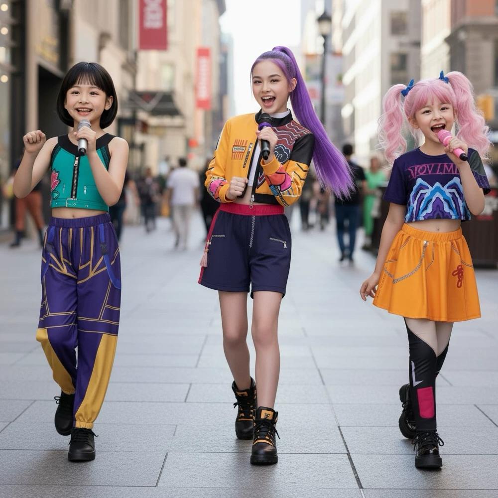 Ready stok RUMI ZOEY MIRA KOSTUM HUNTRIX K POP DEMON HUNTER KPOP DEMON HUNTER COSPLAY ANAK