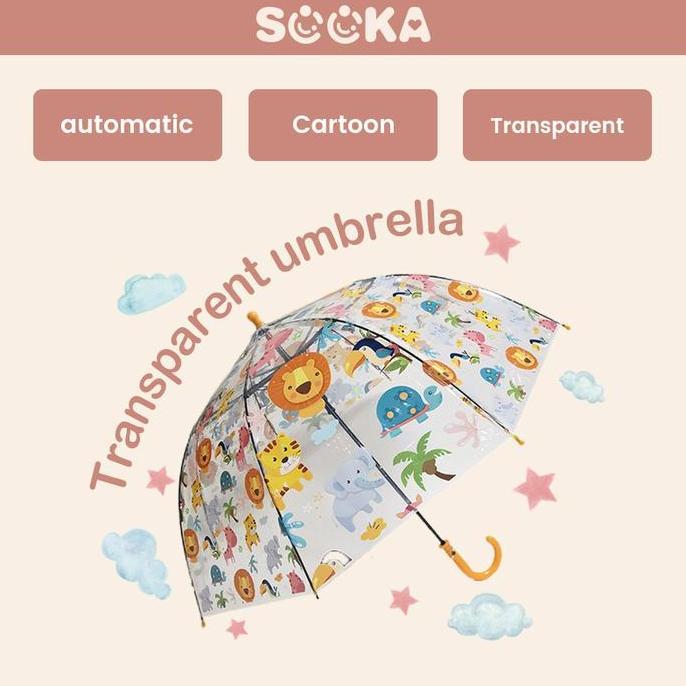 SOOKA Payung Transparan Anak-Anak Payung Transparan Anak Laki-laki dan Perempuan ,motif Singa Dinosa
