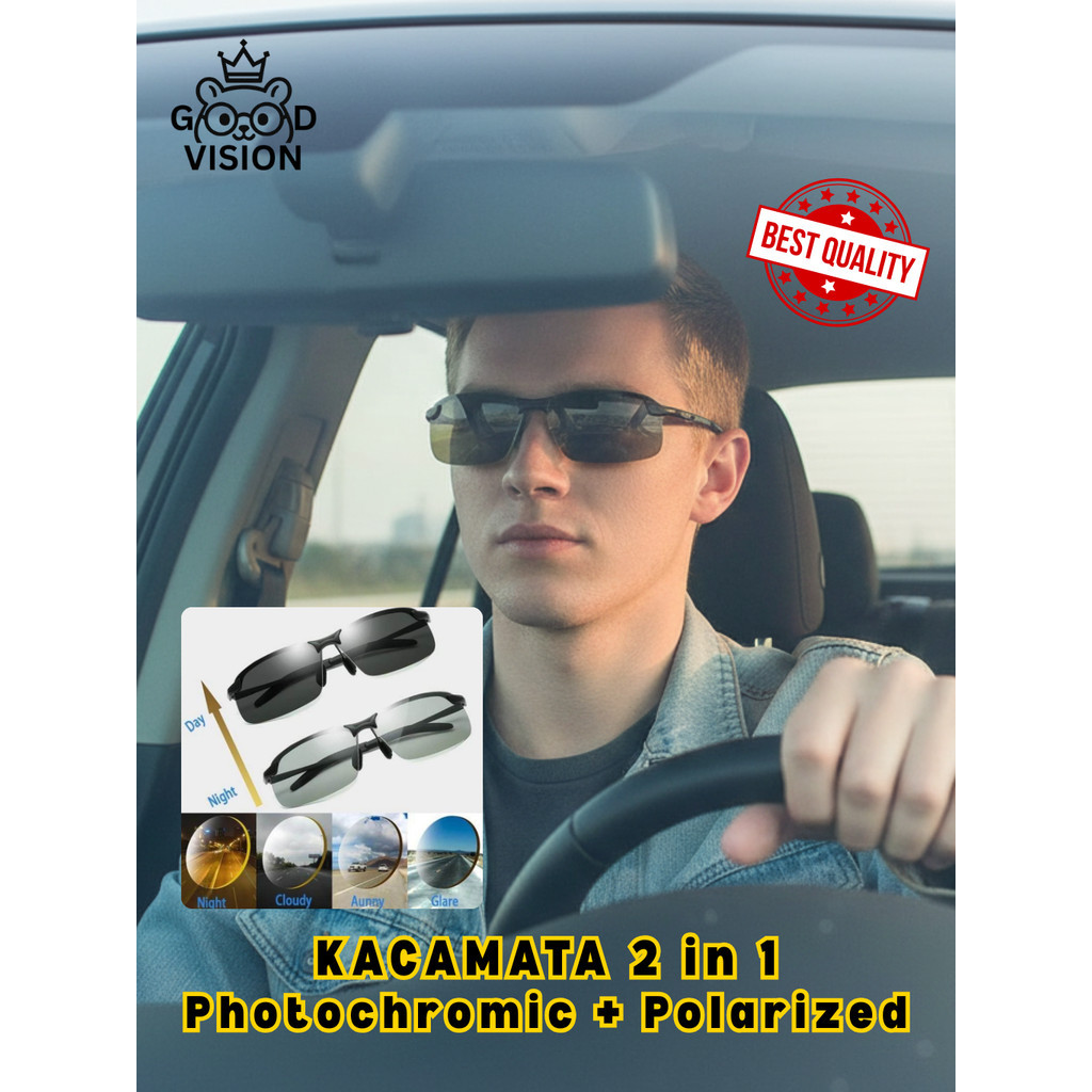 Kacamata Polarized Photochromic Pria Wanita / Kacamata Anti Silau Siang Malam Polarized Photochromic