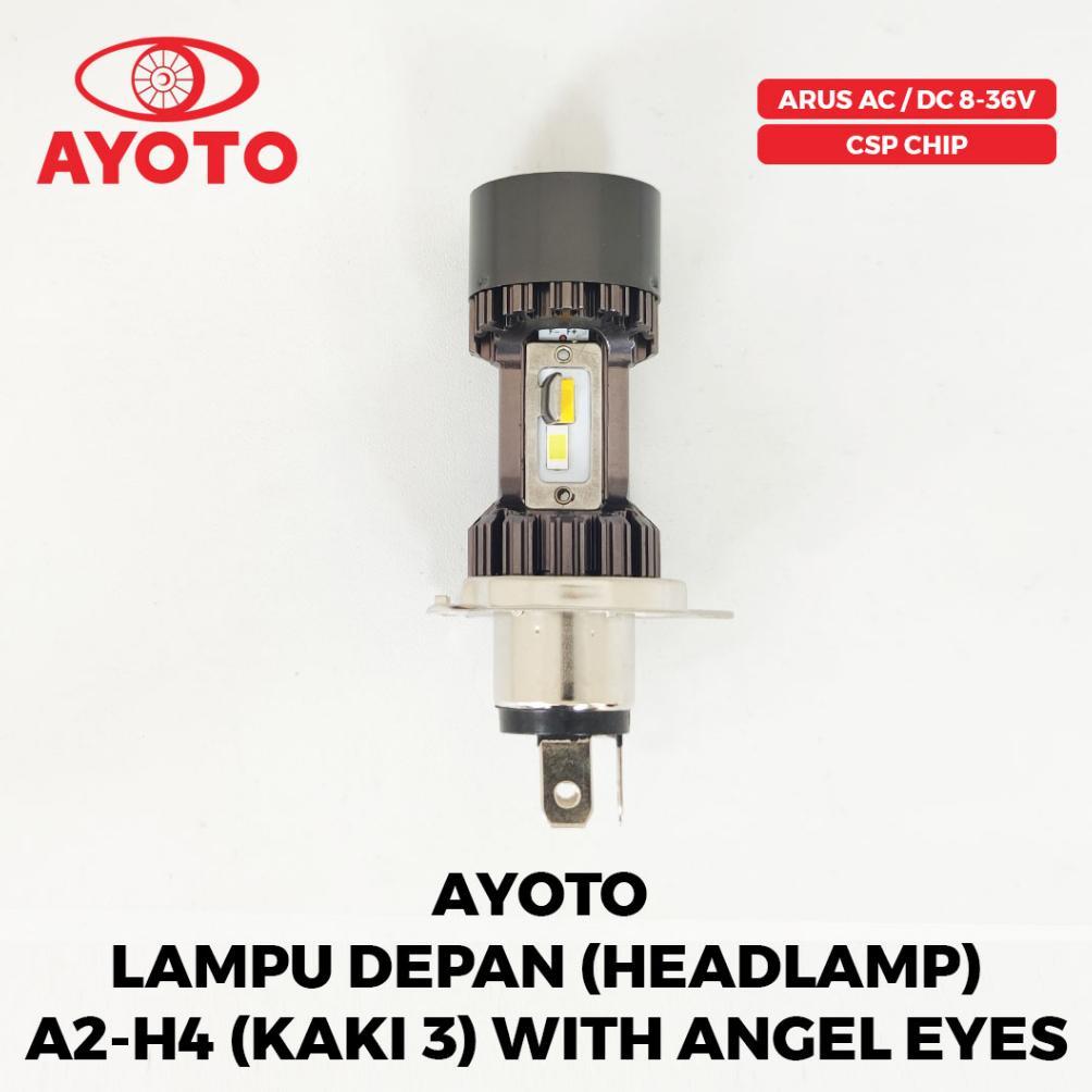 AYOTO Lampu Depan Headlamp H4 Led A2-H4 Angel Eyes Warna Biru A2H4 Untuk Mobil Motor Laki