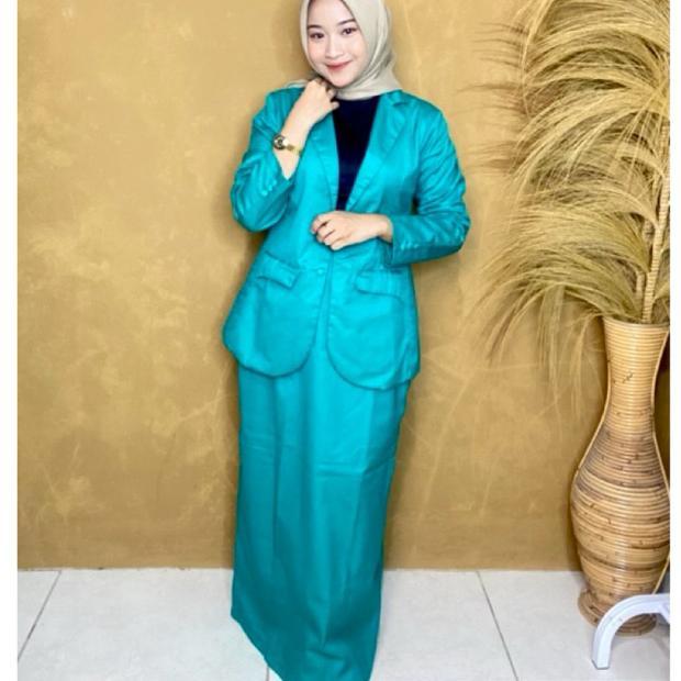 Premium Setelan Jas Fatayat Nu Rok Hijau Toska