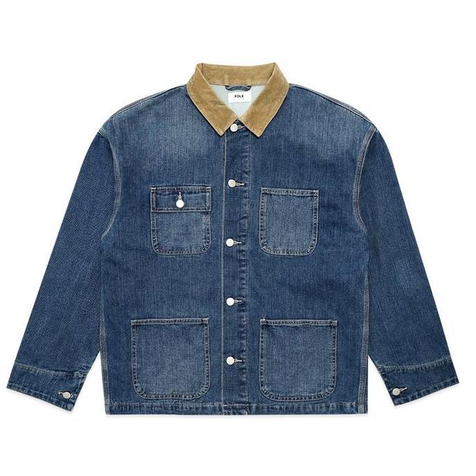 FOLX Corduroy Collar Washed Denim Jacket murah