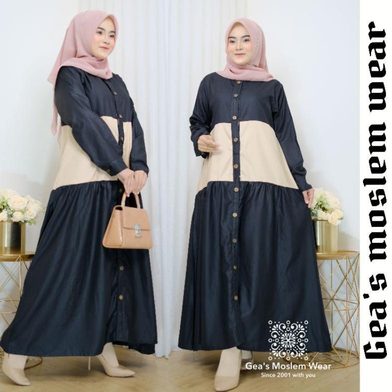 gamis toyobo busui bigsize jumbo kombinasi warna susun katun polos syari muslimah Stok Terbatas