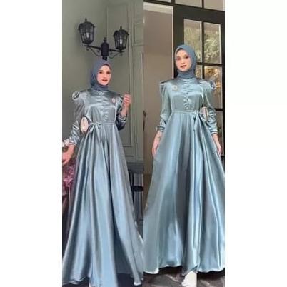 Aurelin Dress | Dress Silk Kondangan | Gamis Satin | Dress Lengan Balon | Dress Satin Pesta | Fashio