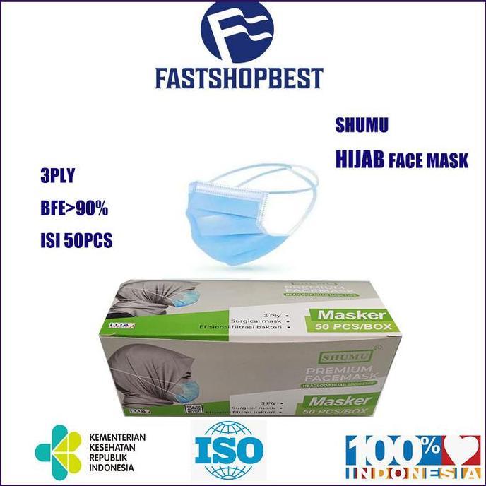 SHUMU masker Headloop Hijab 3 Ply  50 Pcs-