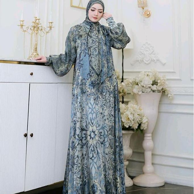 Murah Gamis Azana Series Eeva Syari Yodizein Full Silky Printing Mix Outer Organza