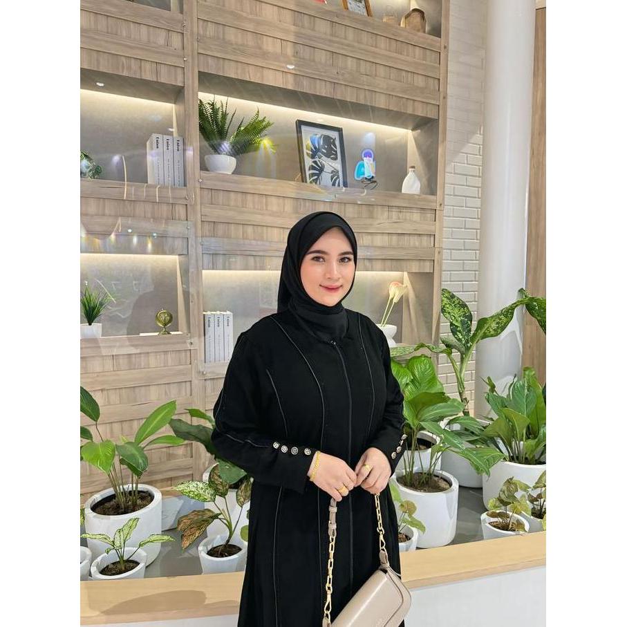 Grosir Galeri Sicantik - Cod - Gamis Abaya Hitam Polos Tangan Kancing Full Resleting Kombinasi Payet