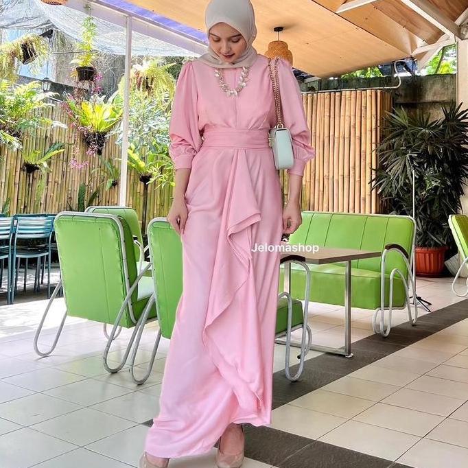 Grosir Jihan Dress / Dress Satin Silk / Long Dress Busui Friendly Polos Pesta  Fit Muslim