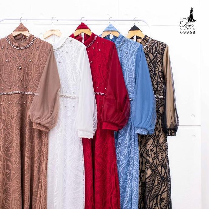 Murah Gamis Ozias Brokat Premium 09968 Ld 105 I Gamis Tangan Balon I Gamis Kondangan Muslim Nyaman