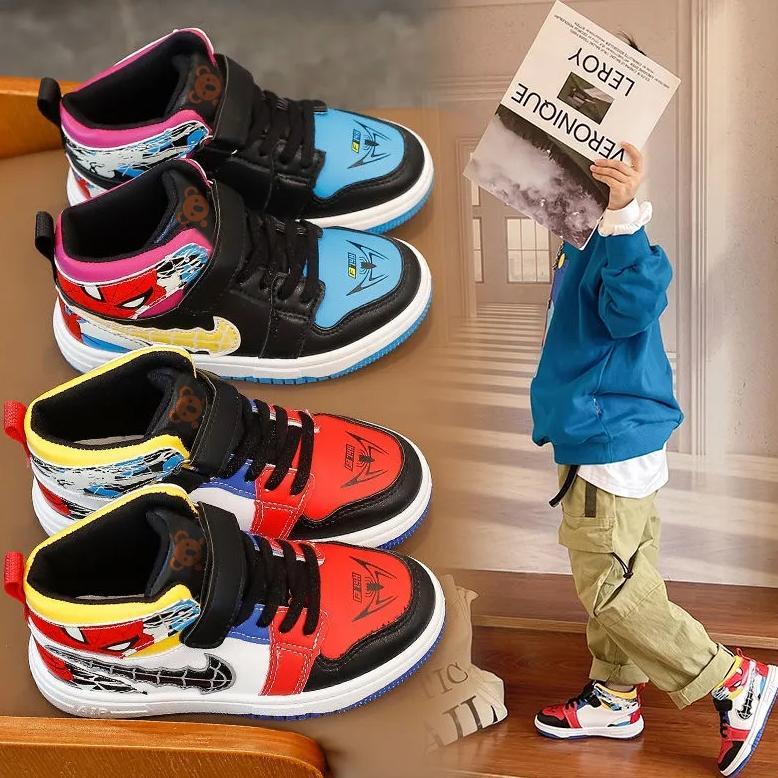 TRENDING SEKARANG MOSBO Sepatu Anak Cowok Spiderman Sepatu Boot Anak Cowok Cewek Sepatu Boots Kulit 
