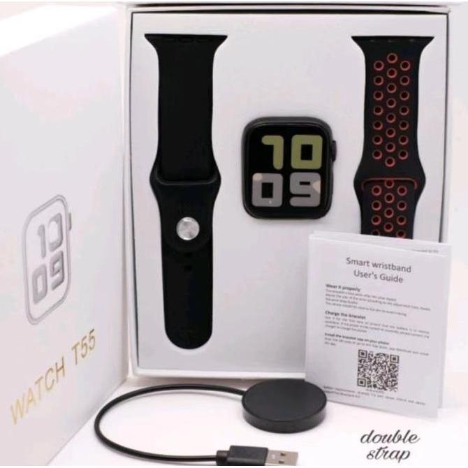 DISKON JAM TANGAN SMART WATCH T55 T500 DOUBLE STRAP BISA PANGGILAN TELEPON