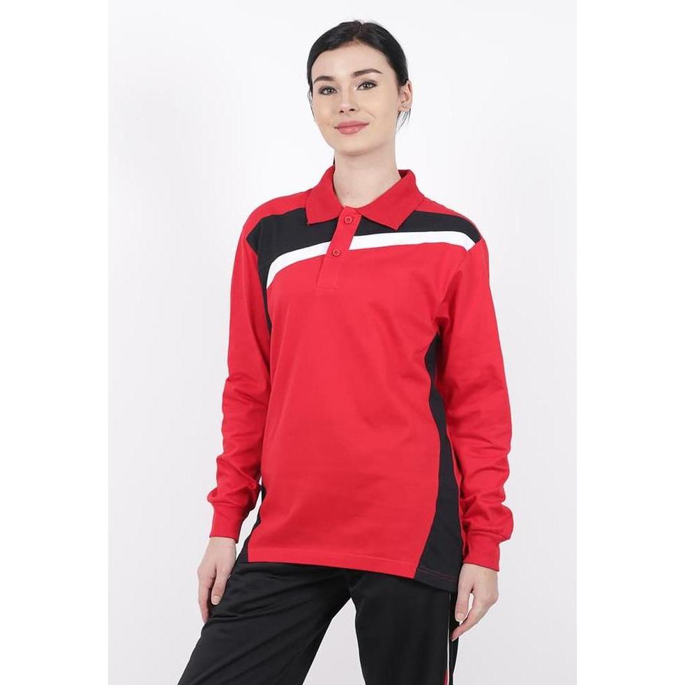 Kaos Polo Combat AR Samora Lengan Panjang Merah Kombinasi Hitam Atasan