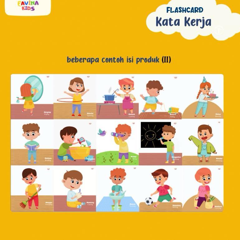 Flash Card Mengenal Kata Kerja Kartu Terapi Wicara Kosa Kata Anak