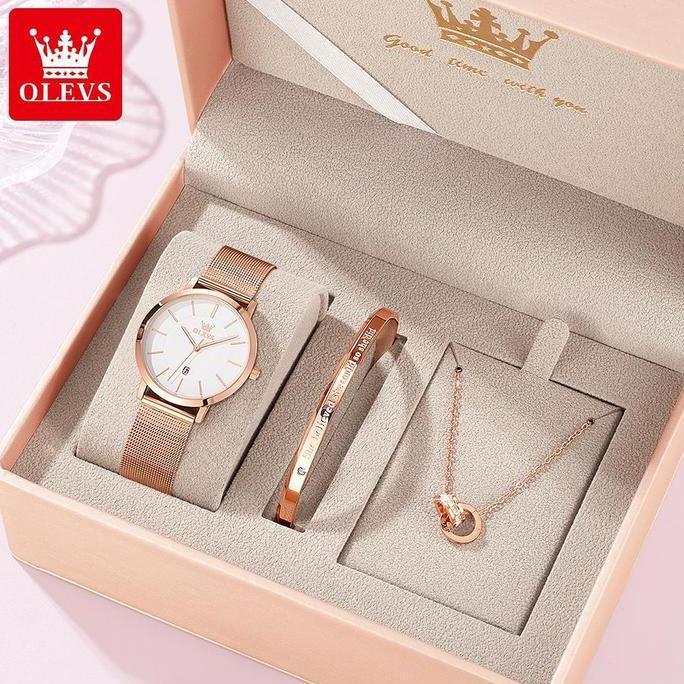 OLEVS Jam Tangan Wanita Original Anti Air Tahan Kecil Branded Elegan Analog Rose Gold Ultra-thin Wom
