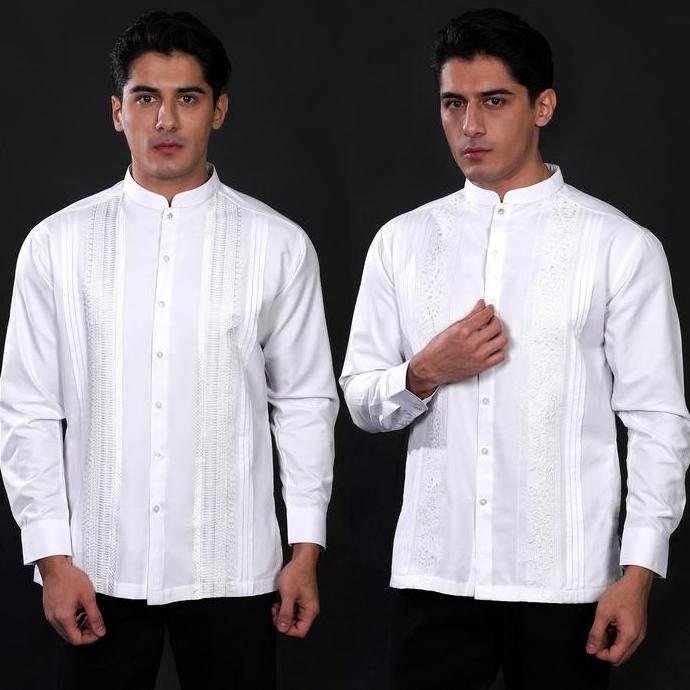 Casella Baju Koko Lengan Panjang Pleats Embroidery | Baju Koko Putih