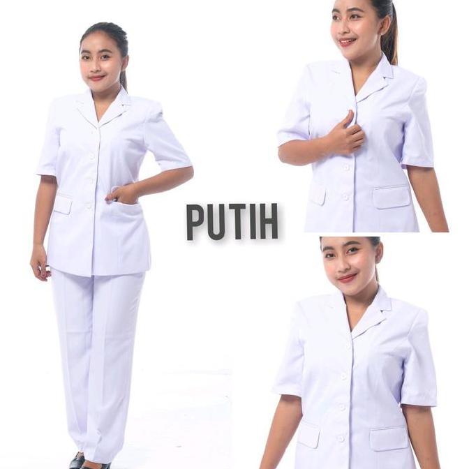 (BEST SELLER) [019] A&Y Blazer Setelan Baju Seragam Khaki Tua & Putih Lengan pendek Wanita Terbaru -