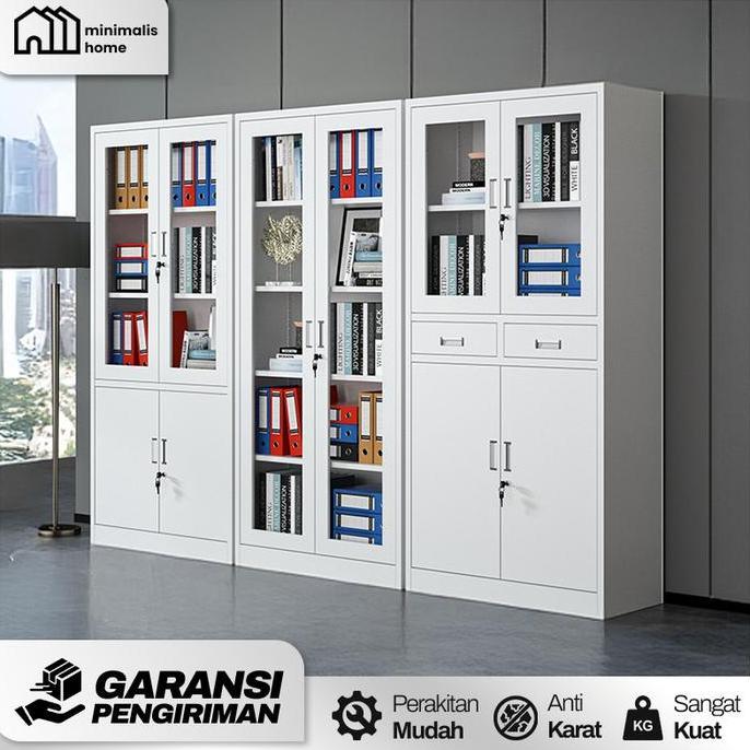 syamdevit.id - [ready stock] lemari arsip besi 2 section pintu kaca - loker kabinet kantor tempat pe