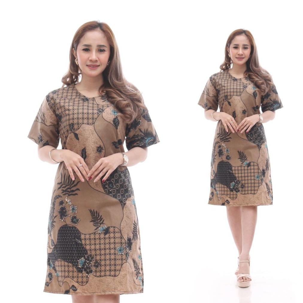 PROMO TERBARU JAVA ART - BAJU DRESS WANITA MODERN MODEL TERBARU MOTIF BATIK LENGAN PENDEK SELUTUT PA