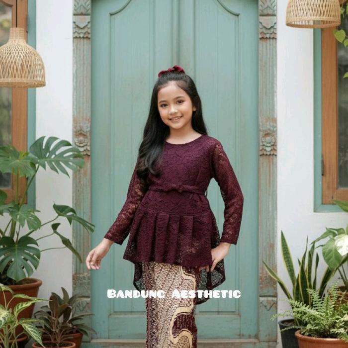 Baju Setelan Kebaya Anak Perempuan Moderen Brokat Rok Span Plisket Bonus Pita Acara Wisuda Tk Sd Smp