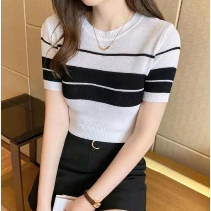 Thebest- Belleza Outlet baju outfit cewek baju atasan wanita baju Rajut Zalfa Crop Strip