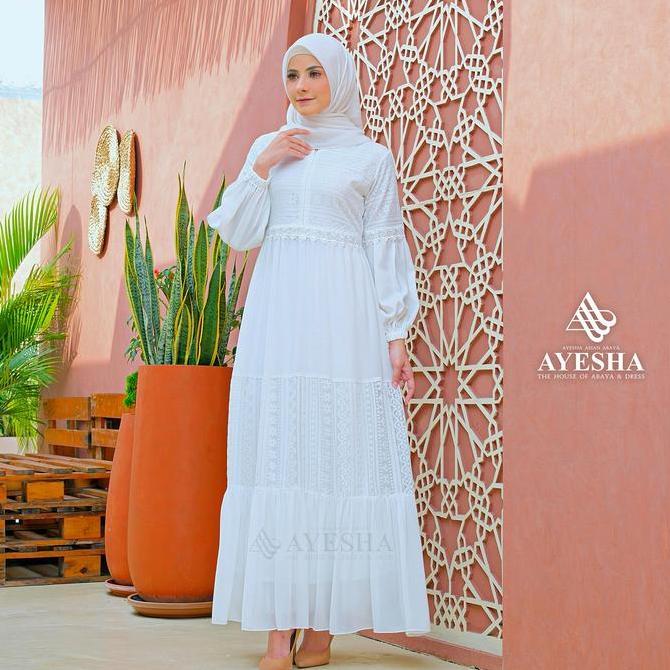 Promo Ayesha Gamis Putih Brukat Wanita Mewah Elegan Rekomendasi Terbaru
