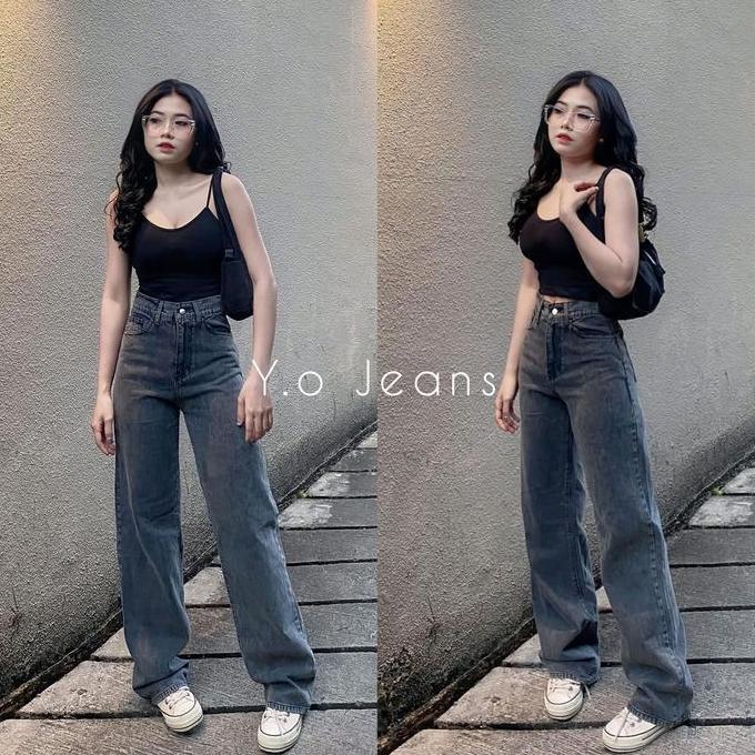 (BEST SELLER) CELANA JEANS WANITA KULOT BF PANJANG SNOW BLACK NON STRICH LOOSE nyaman tebal