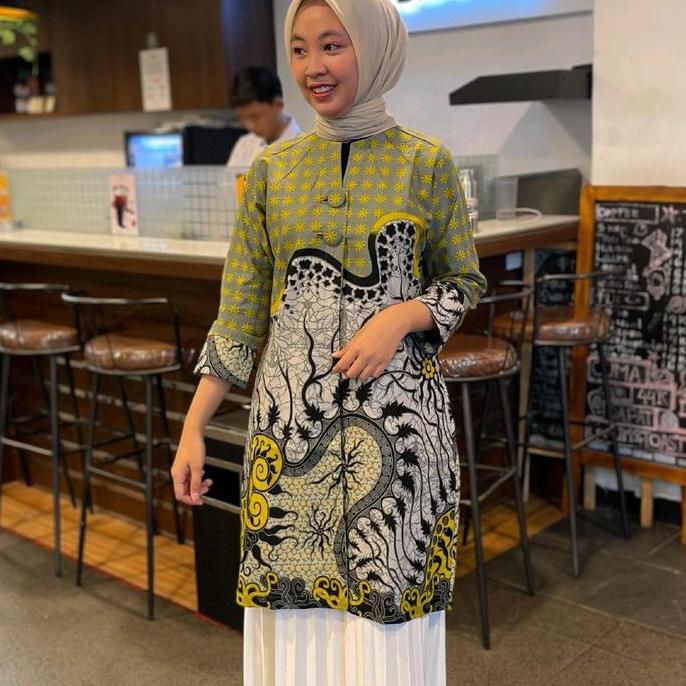 Promo Tunik Batik Qistina Motif Kenanga Solo Bahan Katun Halus Model Kancing Depan Atasan Wanita
