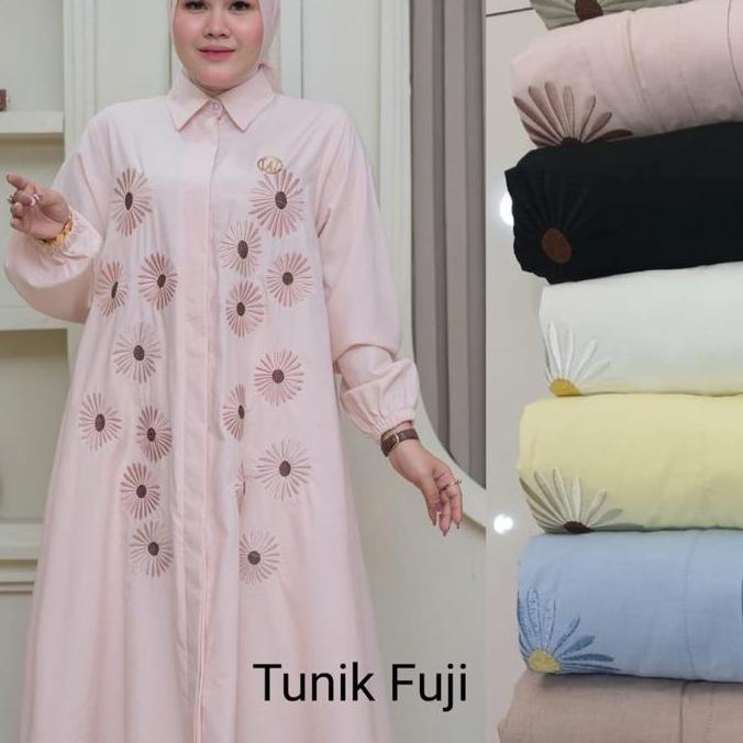 (BEST SELLER) Long Tunik Fuji motif bordir bunga premium 02
