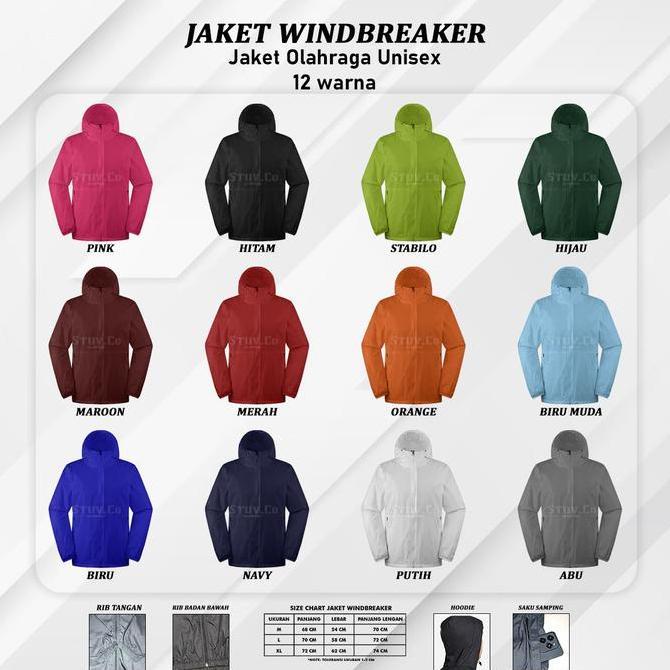 (BEST SELLER) JAKET PARASUT WINDBREAKERS POLOS UNISEX JAKET OLAHRAGA INDOOR OUTDOOR JOGING LARI GYM 