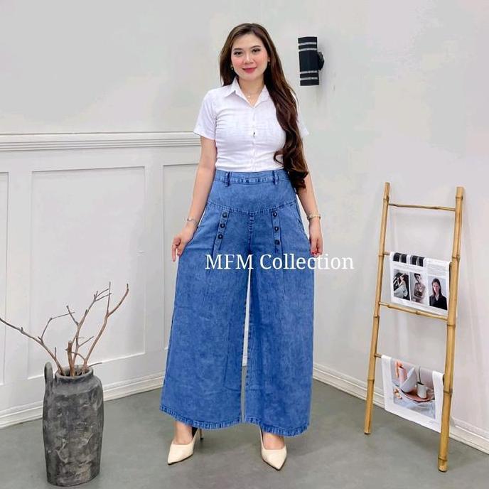 Premium Celana Kulot Paula Jumbo Snow Jeans / Kulot Payung Snow Wanita