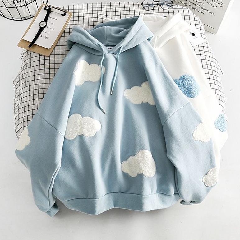 PREMIUM SWEATER WANITA | CLOUD MOON SWEATER HOODIE OVERSIZE | SWEATER PULL FRINT BAHAN FLEECE TEBAL