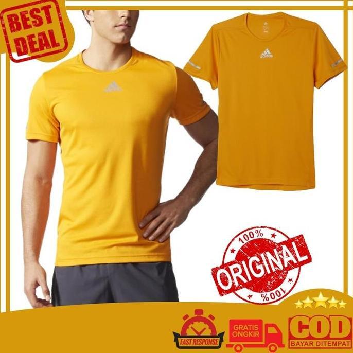 Adidas Run Tee Orange. Baju Kaos Olahraga Running Fitness Gym Pria Ori