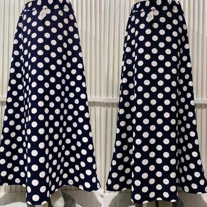Rok Panjang Wanita Motif Polkadot Pinggang Full Karet Bahan Wafel